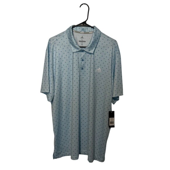 adidas Other - Adidas Polo Shirt Mens XL Blue Golf Performance Stretch All Over Print Logo NEW